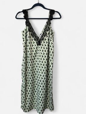 Future Collection Silky Geometric Lace-Trim Slip Dress - Mint & Black